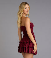 Glitter Rush Strapless Ruffle Mini Dress